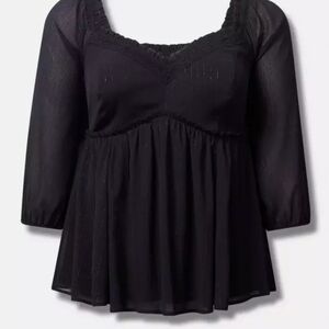 Torrid Babydoll Crinkle Chiffon Blouson Sleeve Peplum Blouse